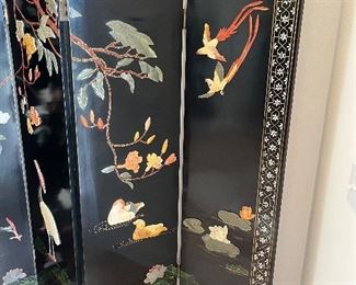 $825 - Oriental screen with stones & jade 