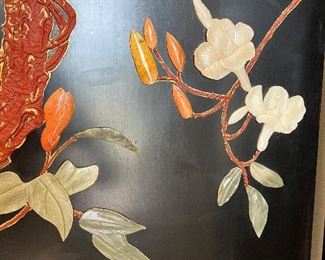$825 - Oriental screen with stones & jade 