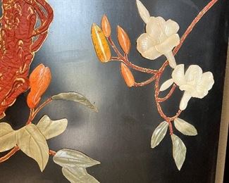 $825 - Oriental screen with stones & jade 