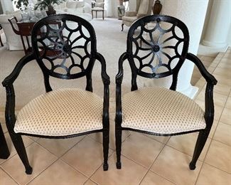 9 - $190 	Pair of black armchairs 38Hx22" arm to arm 		
