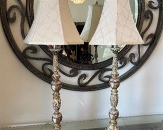 13 - $80 	Pair of wood lamps 36Tx12W		
