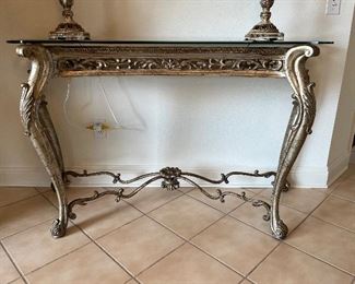 11 - $245 	Glass bevel top console composite base 35Hx60Wx22Widest 		
