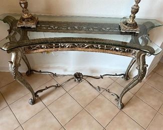 11 - $245 	Glass bevel top console composite base 35Hx60Wx22Widest 		
