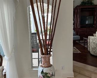 37 - $120 	Bamboo sticks 8'T in porcelain vase 34Tx16W		
