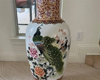 37 - $120 	Bamboo sticks 8'T in porcelain vase 34Tx16W	