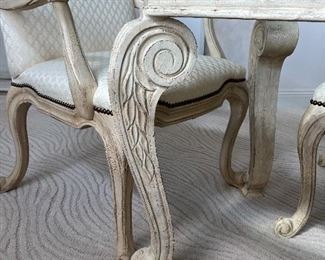 39 - $1,095 	Glass bevel (1/2") dining top 29Hx86Lx46W with 2 cream armchairs 42Tx25W & 4 chairs SOLD as a set 	