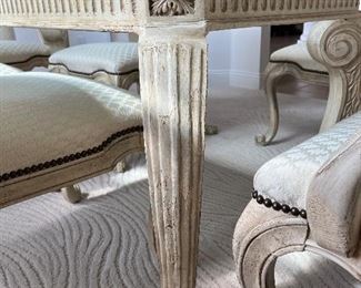 39 - $1,095 	Glass bevel (1/2") dining top 29Hx86Lx46W with 2 cream armchairs 42Tx25W & 4 chairs SOLD as a set 	