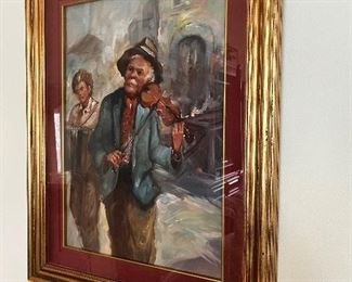 53 - $250 	German oil on paper C.Carlo violin player 36x29		
