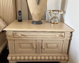 55 - $1,600 Cal King size bed 80"T posts x 98W Brookstone mattress 2 night stands 25Hx36Wx24D