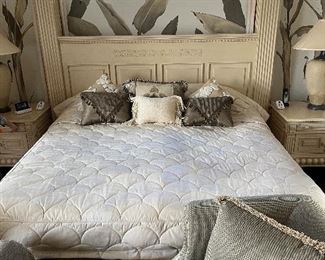 55 - $1,600 Cal King size bed 80"T posts x 98W Brookstone mattress 2 night stands 25Hx36Wx24D
