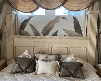 55 - $1,600 Cal King size bed 80"T posts x 98W Brookstone mattress 2 night stands 25Hx36Wx24D