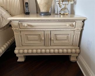 55 - $1,600 Cal King size bed 80"T posts x 98W Brookstone mattress 2 night stands 25Hx36Wx24D