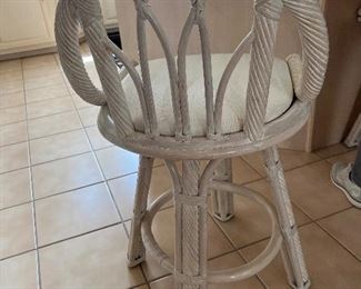 48 - $150  4 counter bar stools swivel cream wicker (not perfect) 22x36 24" to seat
