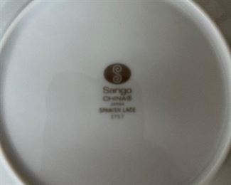 98 - $295 	Sango Spanish Lace, white black and gold rim - 89 pieces 