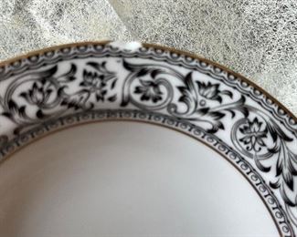 98 - $295 	Sango Spanish Lace, white black and gold rim - 89 pieces 