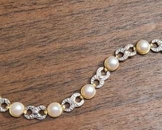 10k yellow gold and pearl link bracelet