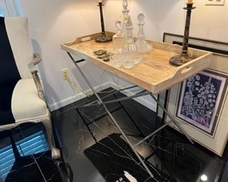 vintage bar table and crystal barware