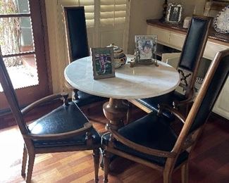 1970s high style dining set with marble topped table