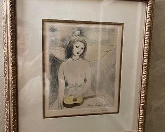 Etching by Marie Laurencin 8 x 6.5”  Jeunefille a la guitare signed in plate and in Margin