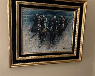 Denes de Holesch 13 x 16” horses running a race oil on canvas