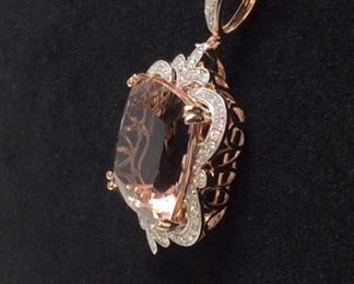14KT ROSE GOLD MORGANITE BERYL & DIAMOND PENDANT 26.74ct MORGANITE, .75ct DIAMONDS, 17.1g, GGA APPRAISAL $21,740,