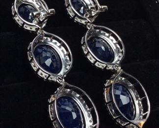 14KT WHITE GOLD SAPPHIRE & DIAMOND EARRINGS 38.2ct SAPPHIRES, 2.87ct DIAMONDS, 16.9g, AIGL APPRAISAL $12,330,