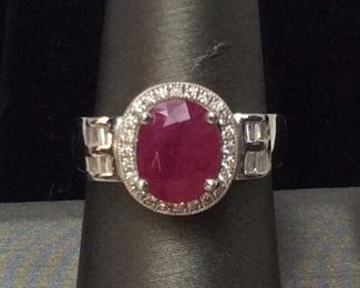 PLATINUM RUBY & DIAMOND RING, SIZE 8.5, 3.13ct RUBY, .37ct DIAMONDS, 9.9g, AIGL APPRAISAL $12,636,
