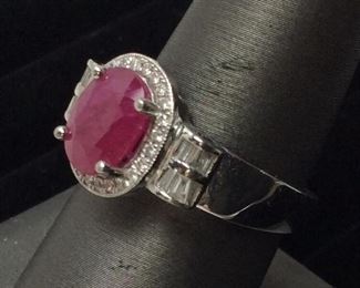 PLATINUM RUBY & DIAMOND RING, SIZE 8.5, 3.13ct RUBY, .37ct DIAMONDS, 9.9g, AIGL APPRAISAL $12,636,