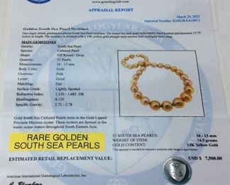 RARE GOLDEN SOUTH SEA PEARL NECKLACE 74.5g, 18''L

AIGL APPRAISAL $7,500,