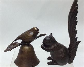 CAST IRON SQUIRREL & BIRD HAND BELL