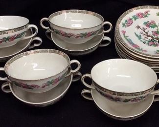 (8) JOHN MADDOCK & SONS INDIAN TREE CREAM SUOP AND SAUCERS