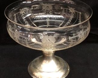 VTG. HAWKES FOOTED WHEEL CUT BOWL w STERLING BASE