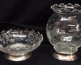 VTG. STERLING BASE BOWL & VASE WITH STERLING BASES