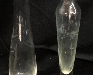 (2) VTG. DUCHIN SILVER WHEEL CUT VASES WITH STERLING SILVER BASES