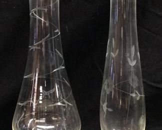(2) VTG. WHEEL CUT VASES w STERLING BASE