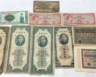 ASSORTED VTG. PAPER MONEY & BANKNOTES CHINA, JAMAICA, PARAGUAY, CANADA, GERMANY,