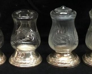  QUAKER WHEEL CUT SALT & PEPPER STERLING BASE