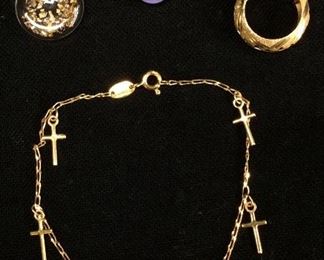 14KT GOLD PENDANT, HOOP EARRINGS,  BRACELET, TANZANITE, 10.2g TOTAL 