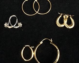 14KT GOLD HOOP EARRINGS & 1 MIXED, 4.9g