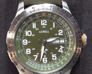 AXWELL BLAZER GREEN LEATHER STRAP WATCH, NEW
