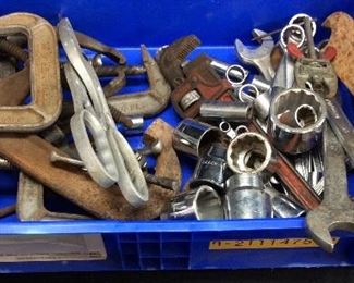 ASSORTED WRENCHES, CLAMPS, SOCKETS