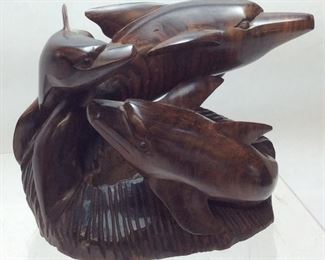HAND CARVED ROSEWOOD 3 DOLPHIN FIGURINE