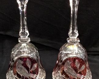 HOFBAUER GERMANY RUBY STAINED CRYSTAL BELLS