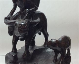 VTG. WOOD CARVED ASIAN WATER CARRIER 