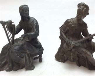 (2) VTG. ANSONIA CLOCK TOPPER, WOMAN PLA