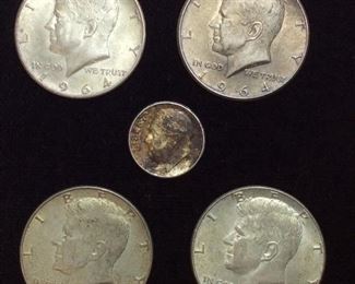 TWO 1964 KENNEDY 90% SILVER & TWO 40% 1/2$s