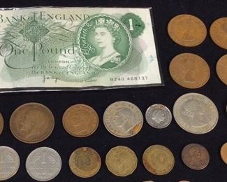 ASSORTED VTG. FOREIGN COINS & PAPER MONE