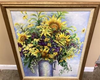 FLORAL PAINTING ON CANVAS M HUNTKEY