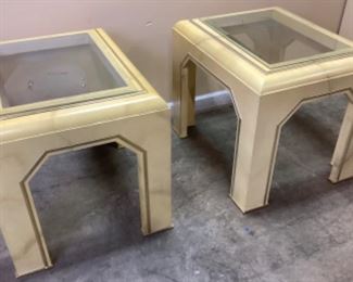 PAIR OF VTG. GLASS TOP END TABLES