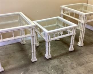 (3) WHITE FAUX BAMBOO GLASS TOP SIDE(3) WHITE FAUX BAMBOO GLASS TOP SIDE